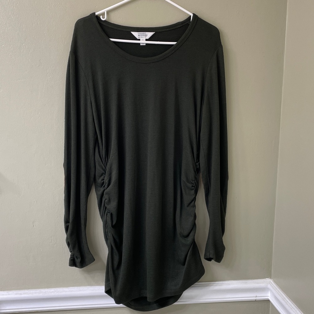 Market & Spruce Dark Green Ruched Blouse